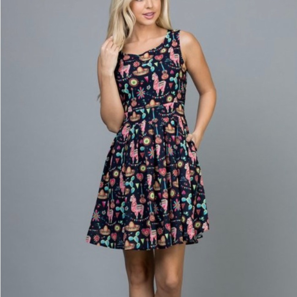 Llama’s Fiesta Pleated Dress